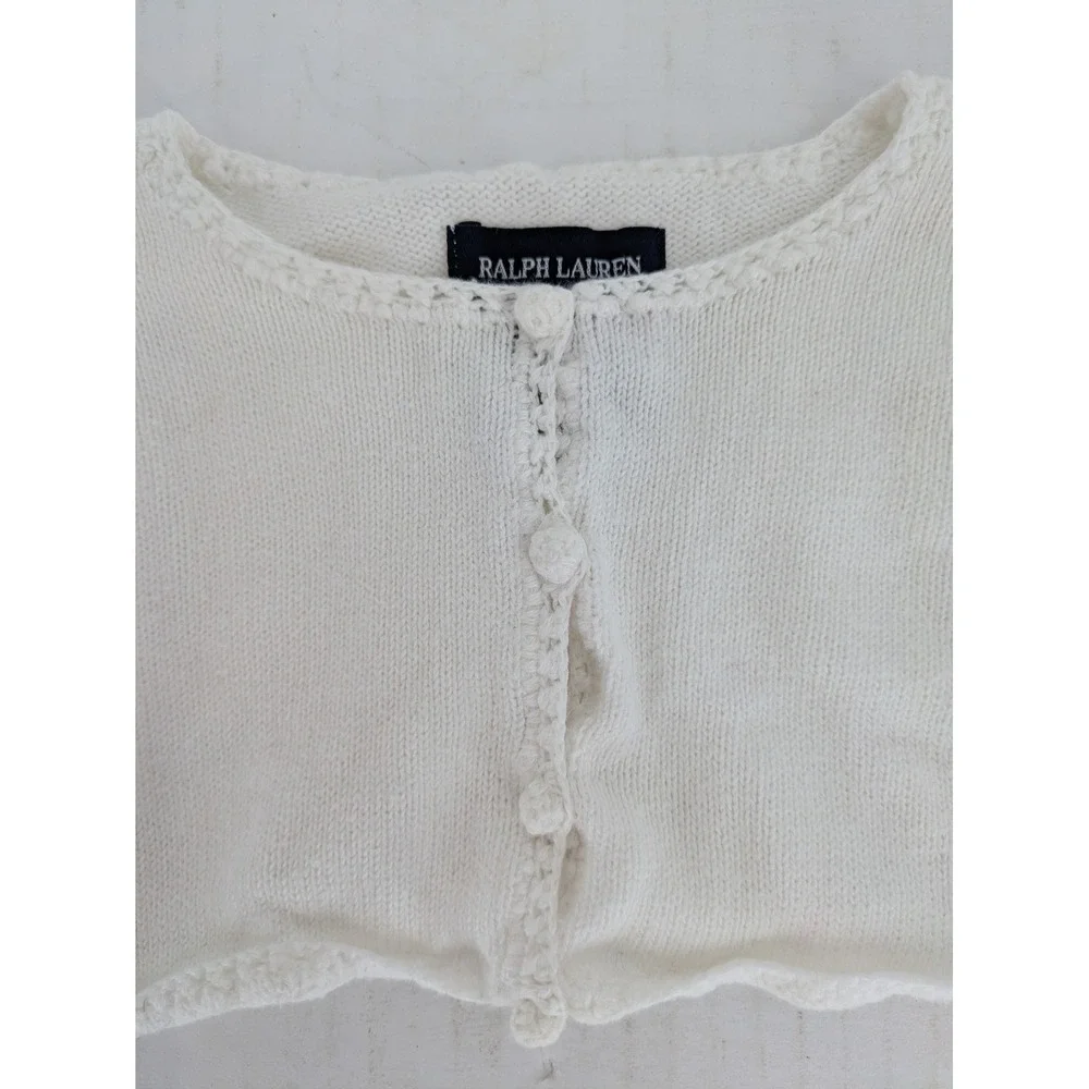 Ralph Lauren Shrug Cardigan Baby Girl 9M White 100% Cotton Crop Bolero Sweater